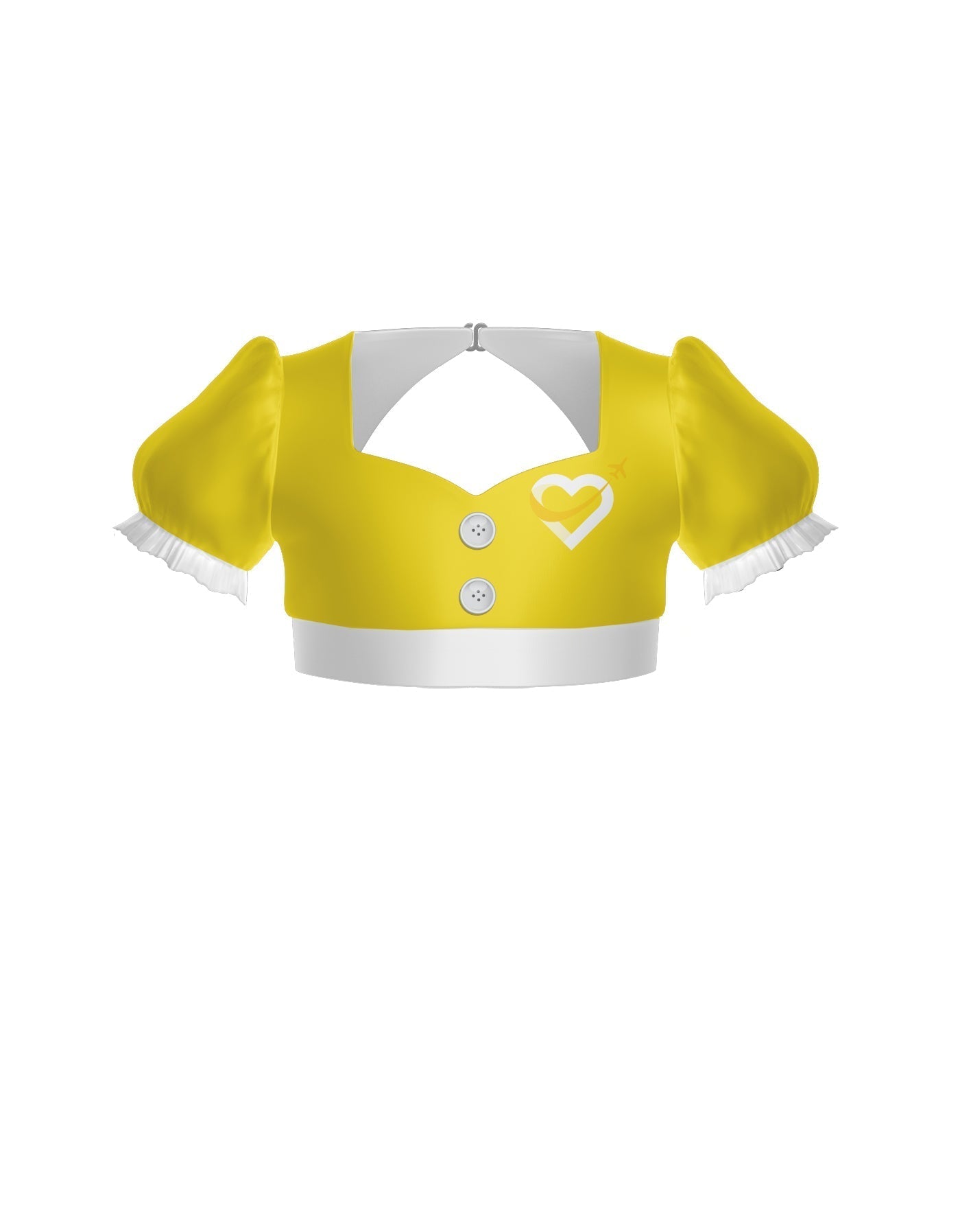 Flight Attendant Sweetheart Puff Sleeve Crop Top with Triangle Back