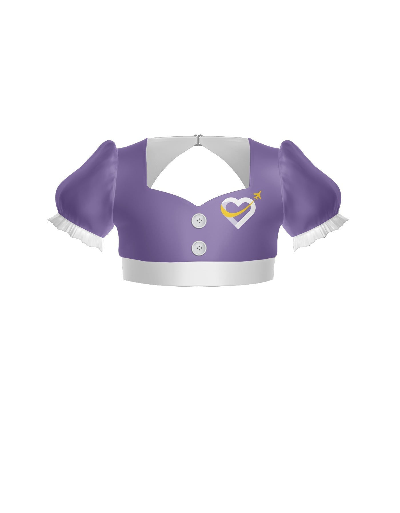 Flight Attendant Sweetheart Puff Sleeve Crop Top with Triangle Back