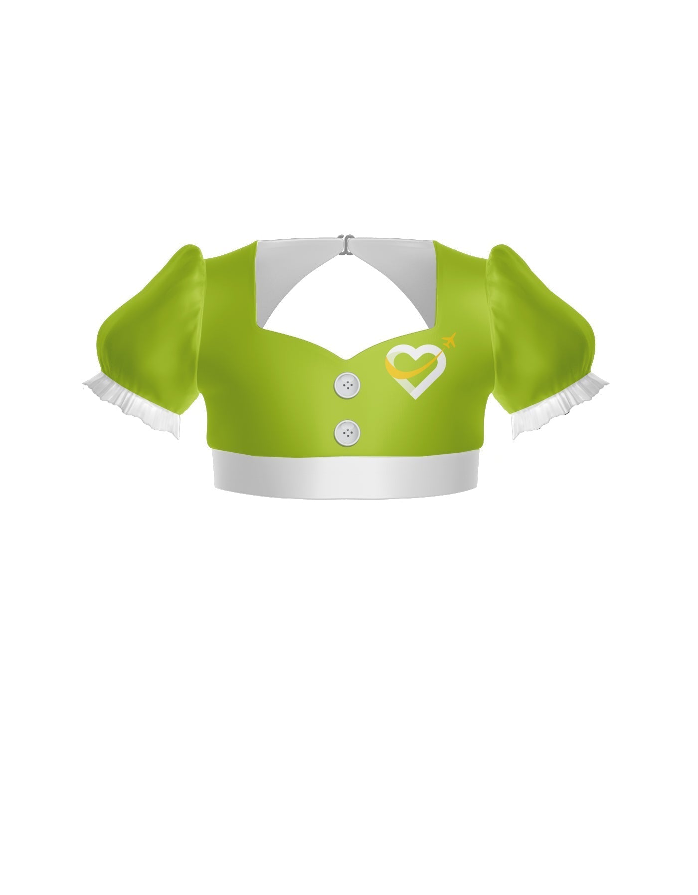 Flight Attendant Sweetheart Puff Sleeve Crop Top with Triangle Back