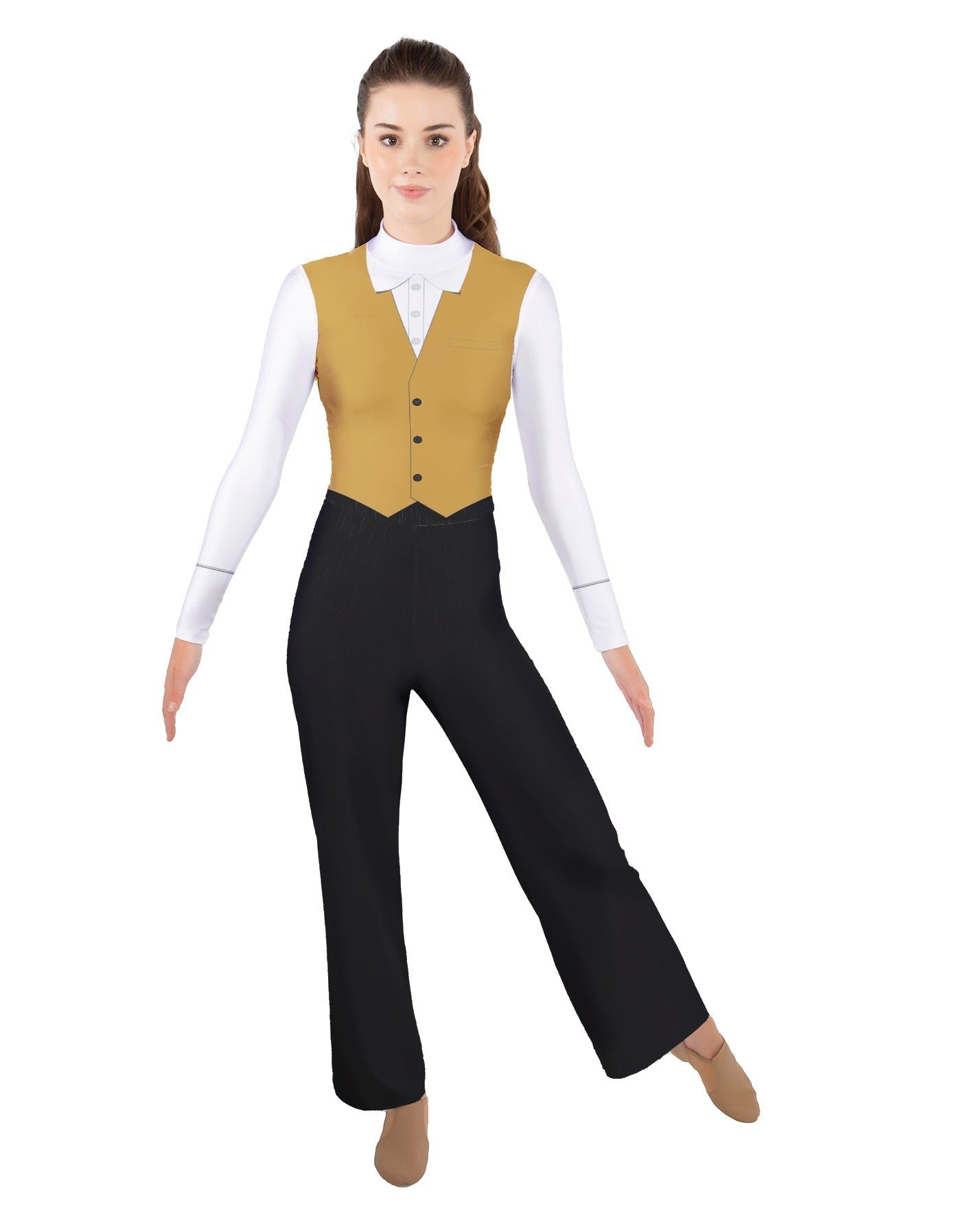 Roaring 20s LS TNeck Zipper Back Unitard with Straight Leg - Ladies Fit