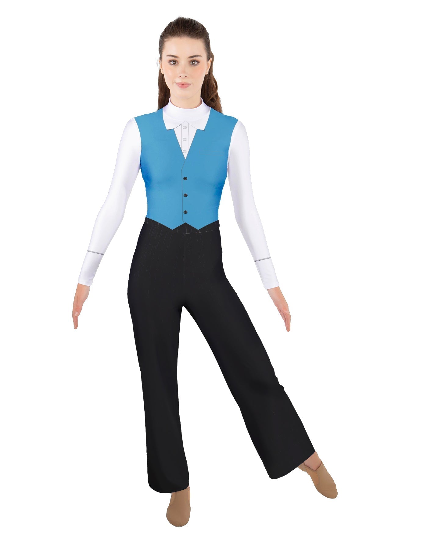Roaring 20s LS TNeck Zipper Back Unitard with Straight Leg - Ladies Fit