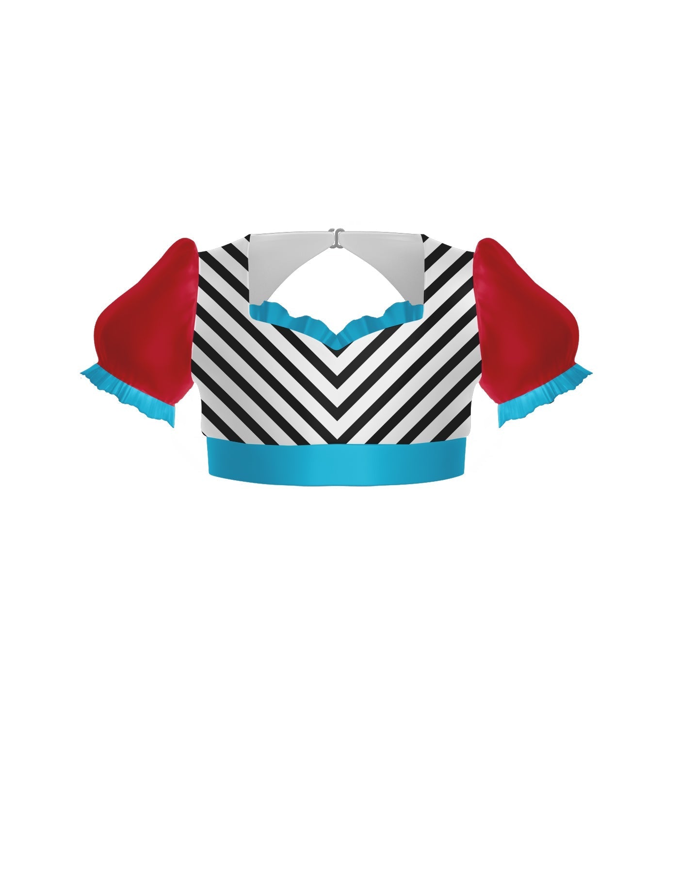 Banana Split Sweetheart Puff Sleeve Crop Top with Triangle Back and Ruffles