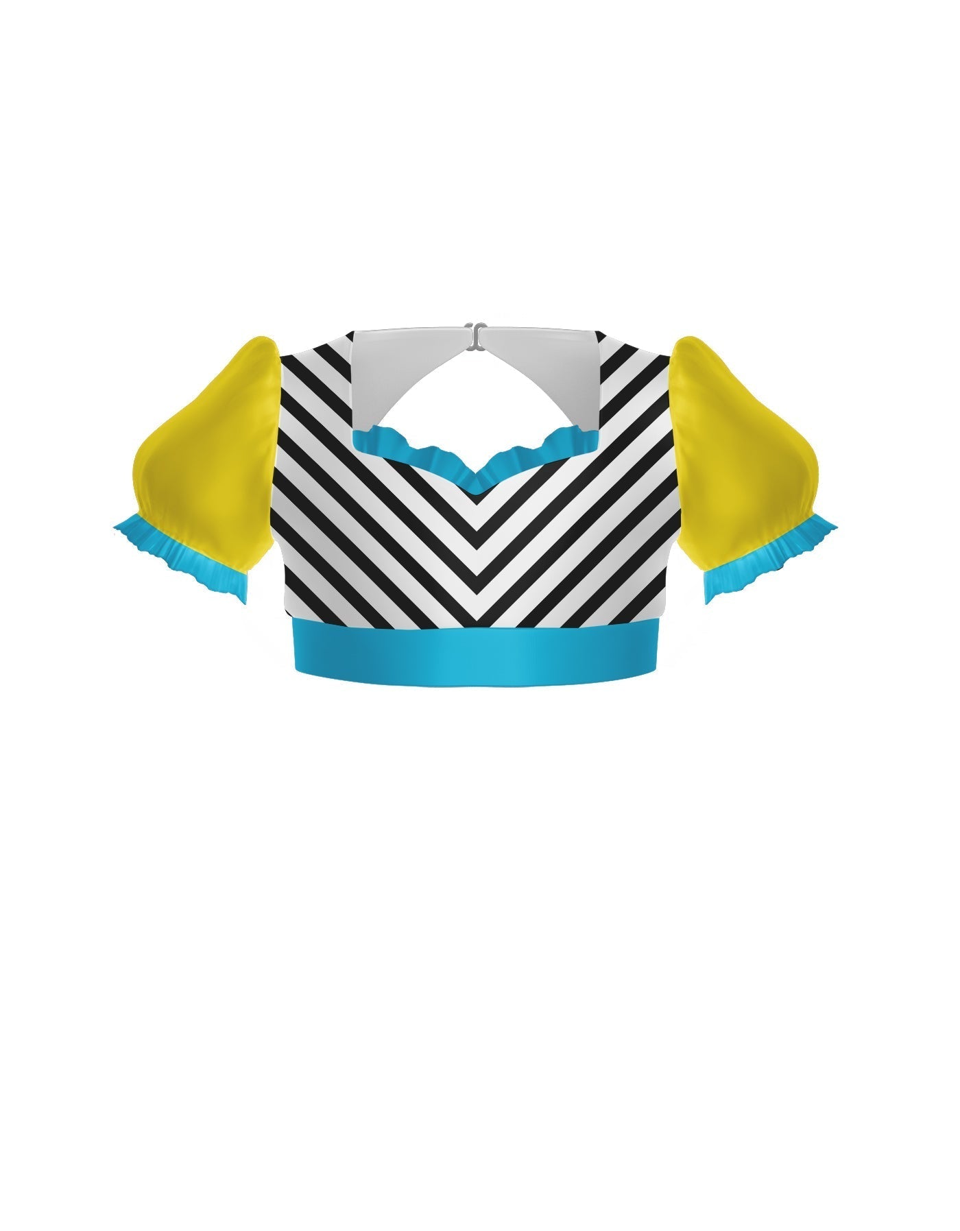 Banana Split Sweetheart Puff Sleeve Crop Top with Triangle Back and Ruffles