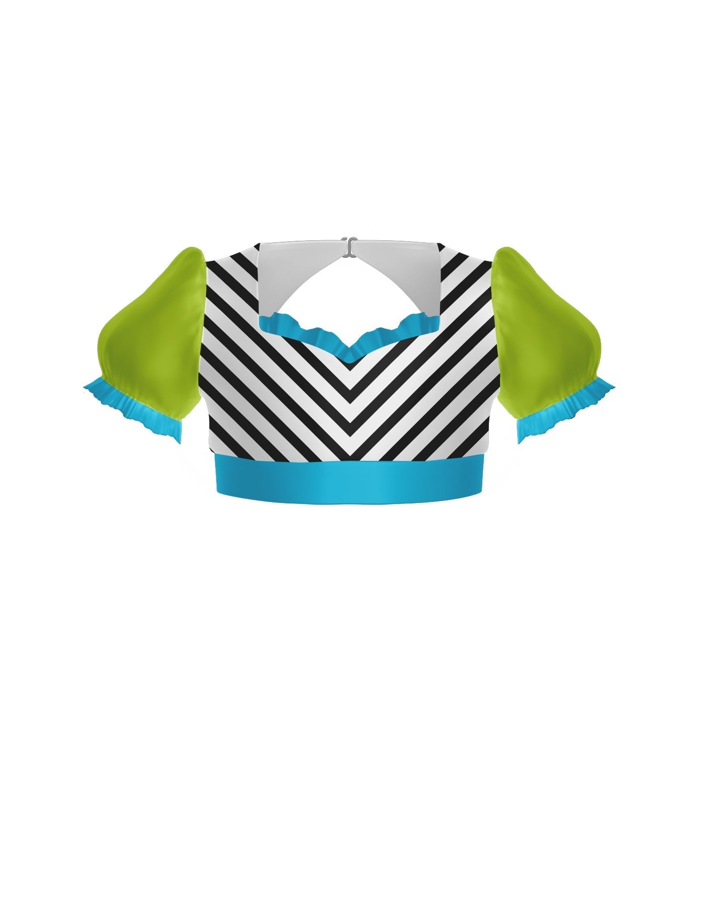 Banana Split Sweetheart Puff Sleeve Crop Top with Triangle Back and Ruffles