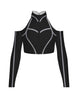 BlackPink Full Zip Front LS TNeck Cold Shoulder Crop Top