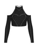 BlackPink Full Zip Front LS TNeck Cold Shoulder Crop Top
