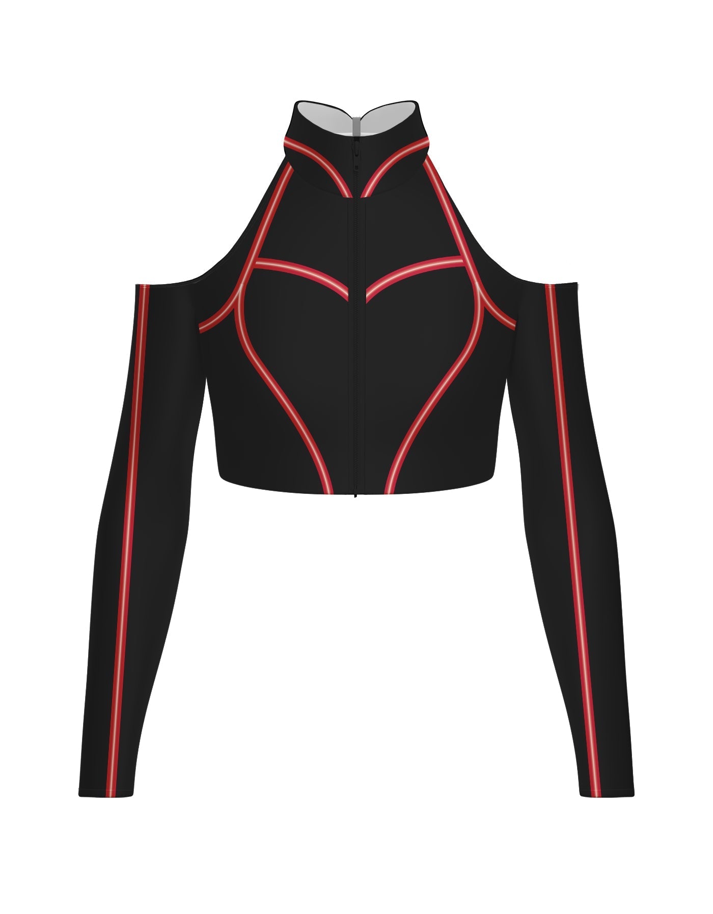 BlackPink Full Zip Front LS TNeck Cold Shoulder Crop Top