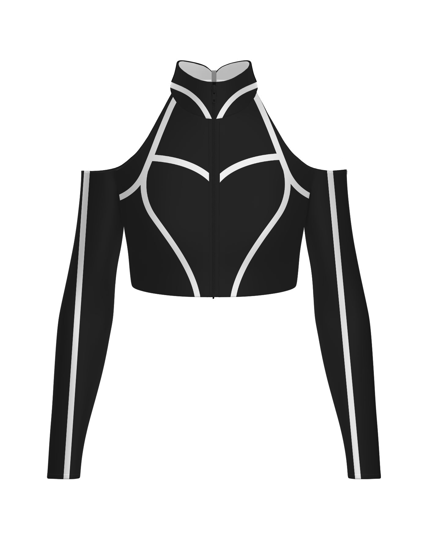 BlackPink Full Zip Front LS TNeck Cold Shoulder Crop Top