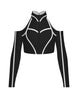 BlackPink Full Zip Front LS TNeck Cold Shoulder Crop Top