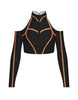 BlackPink Full Zip Front LS TNeck Cold Shoulder Crop Top