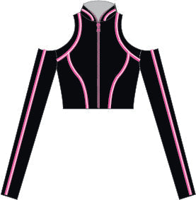 BlackPink Full Zip Front LS TNeck Cold Shoulder Crop Top