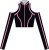 BlackPink Full Zip Front LS TNeck Cold Shoulder Crop Top