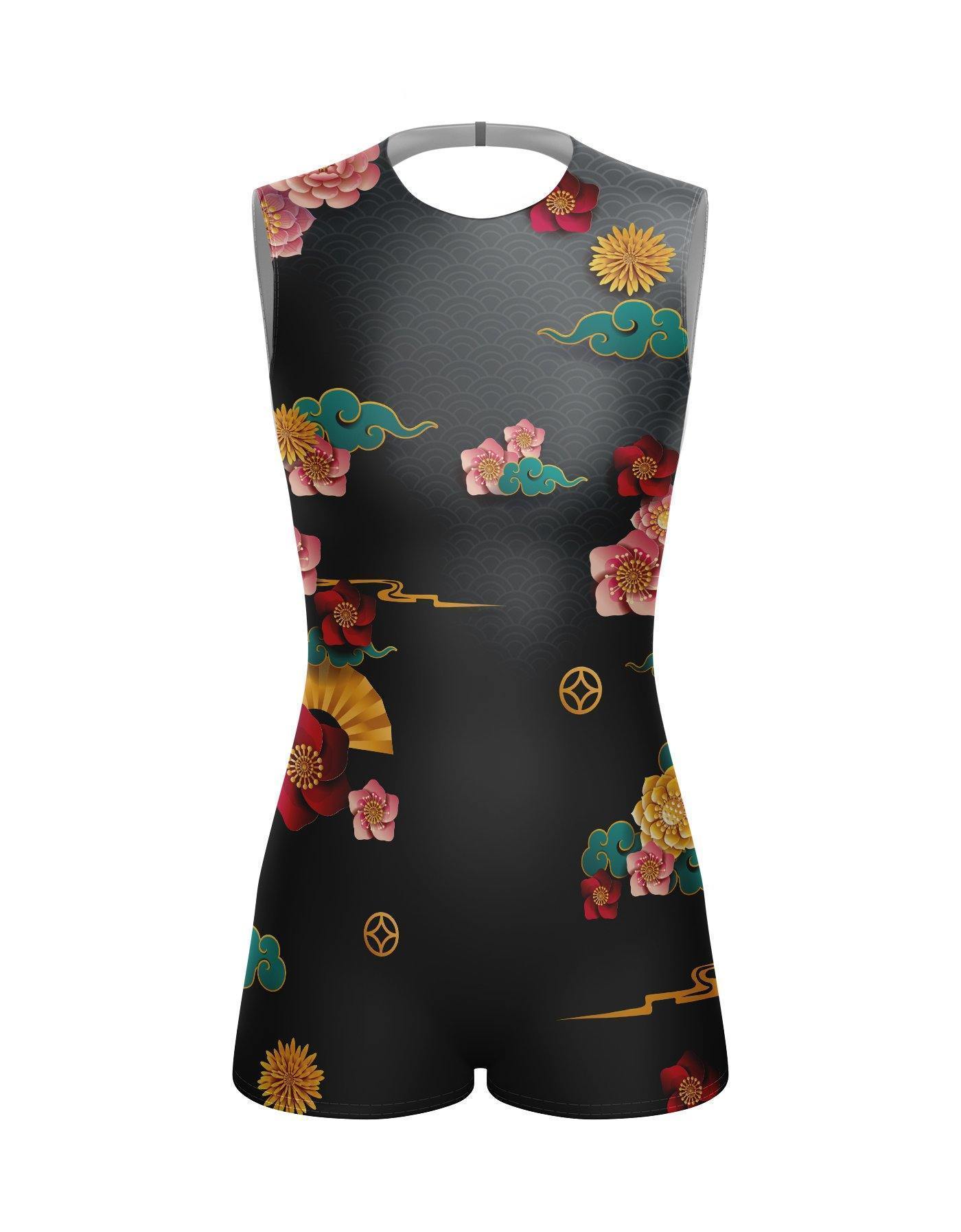 Lotus Sleeveless Open Back Biketard