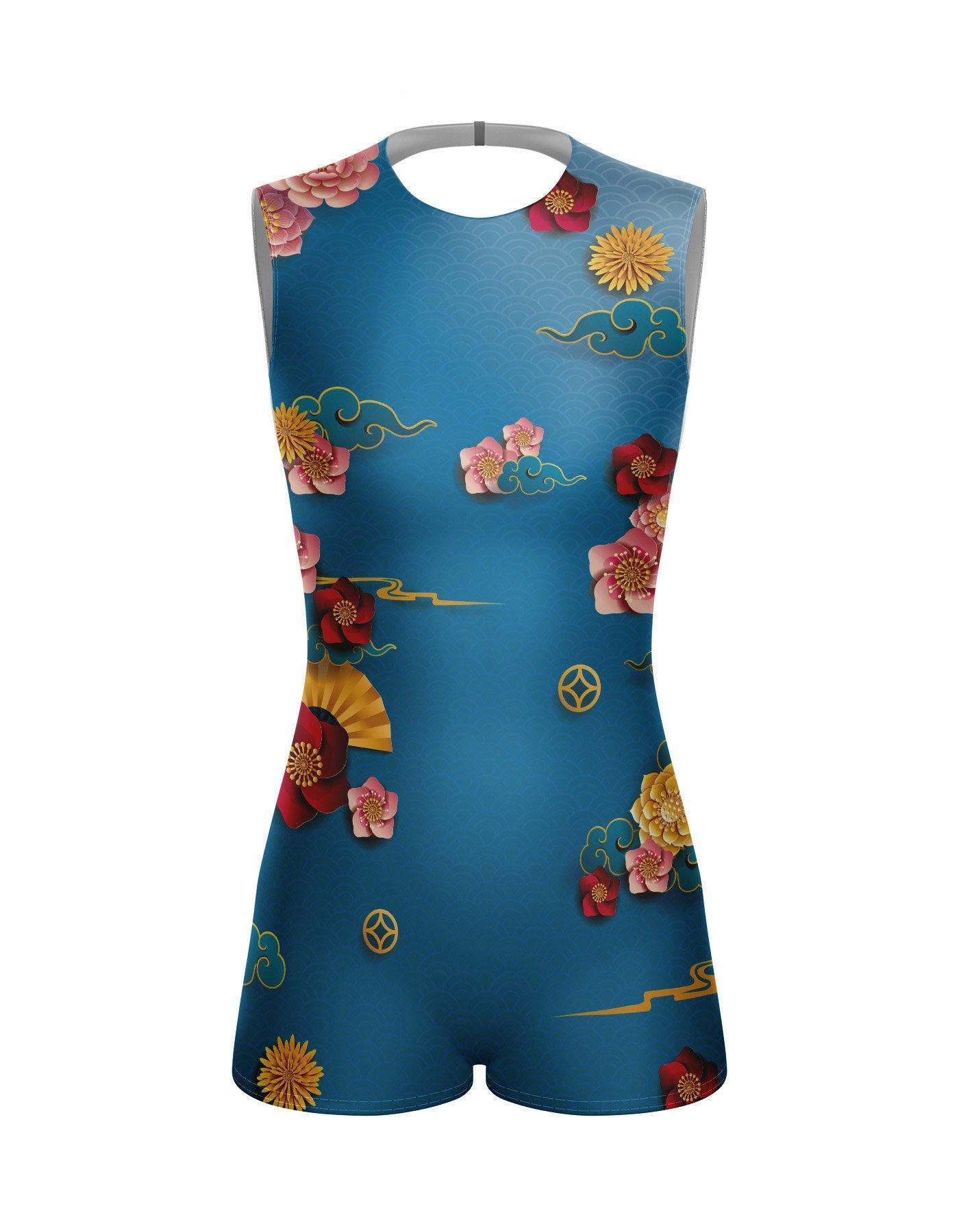 Lotus Sleeveless Open Back Biketard