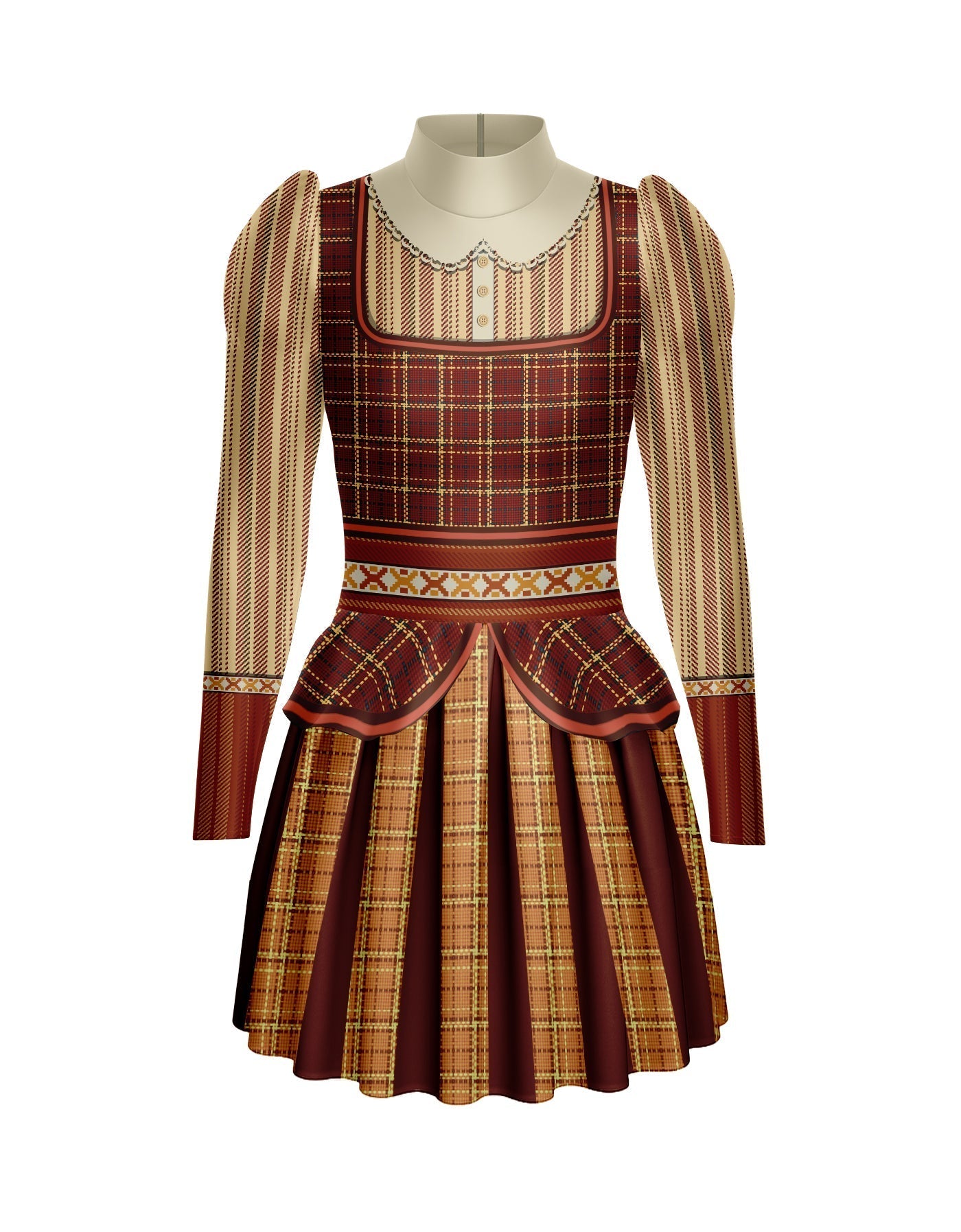 Munchkins Peasant LS Puff Sleeve TNeck Dress with Long Pleated Skirt and Peplum