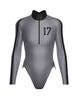 Varsity LS TNeck Zipper Front Leotard High Cut Leg