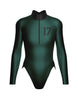 Varsity LS TNeck Zipper Front Leotard High Cut Leg