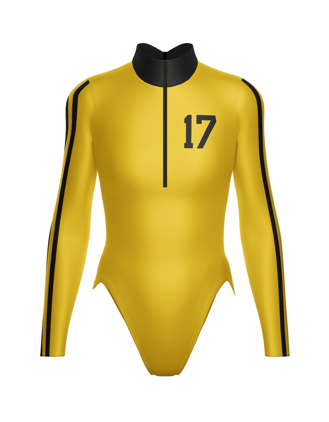 Varsity LS TNeck Zipper Front Leotard High Cut Leg