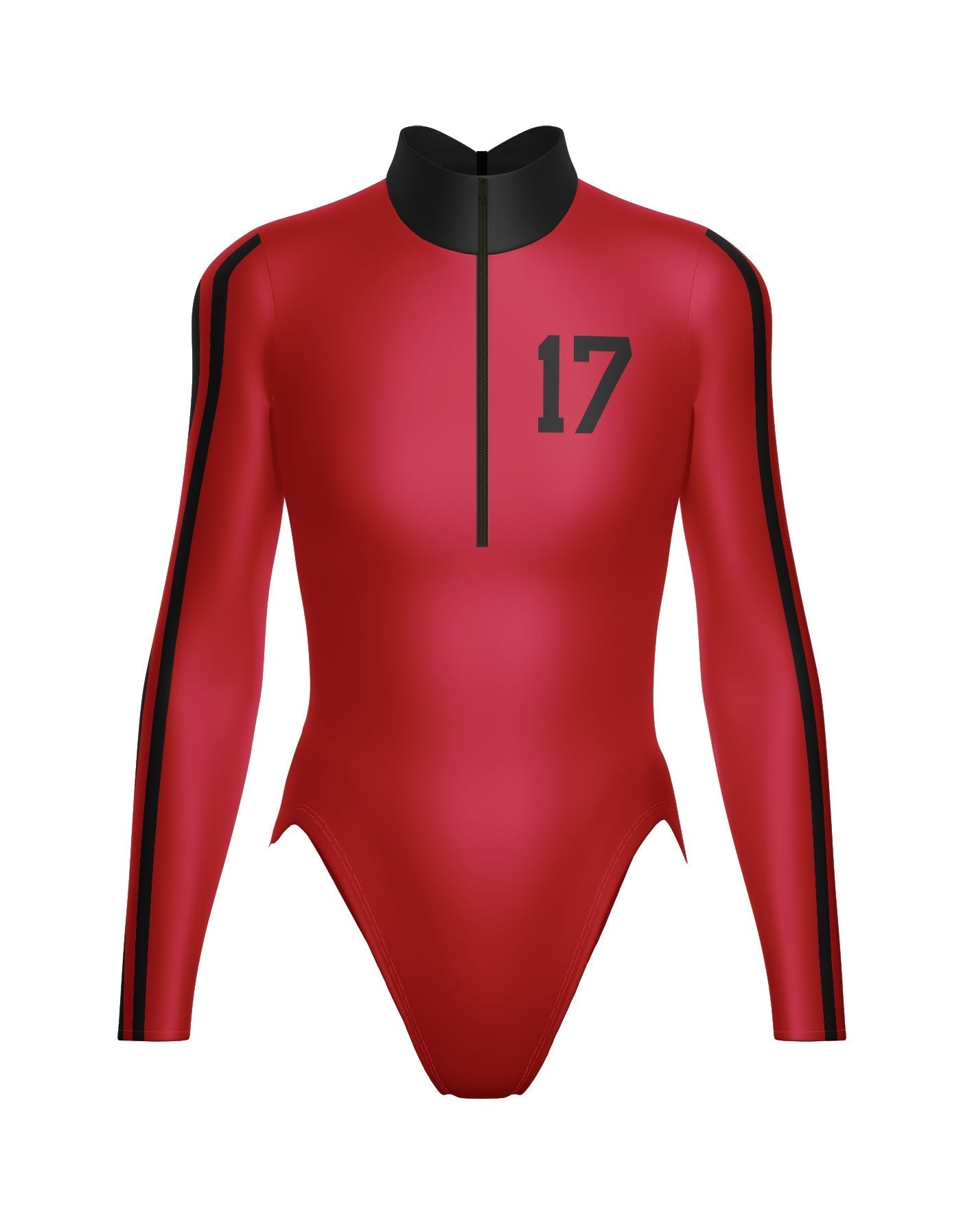 Varsity LS TNeck Zipper Front Leotard High Cut Leg