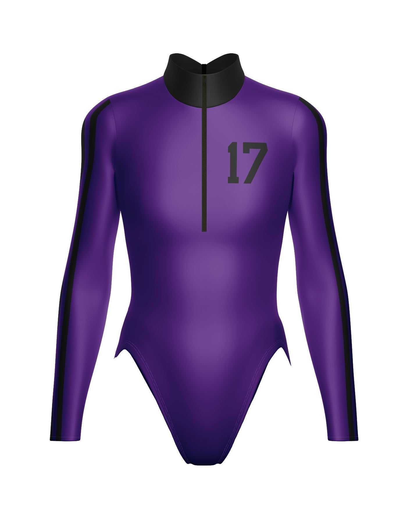 Varsity LS TNeck Zipper Front Leotard High Cut Leg