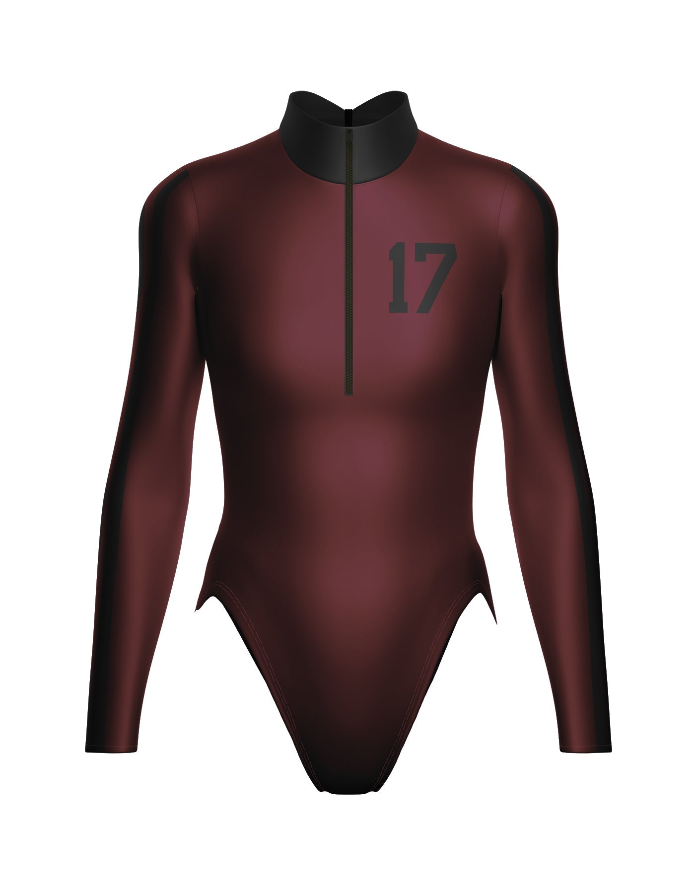 Varsity LS TNeck Zipper Front Leotard High Cut Leg
