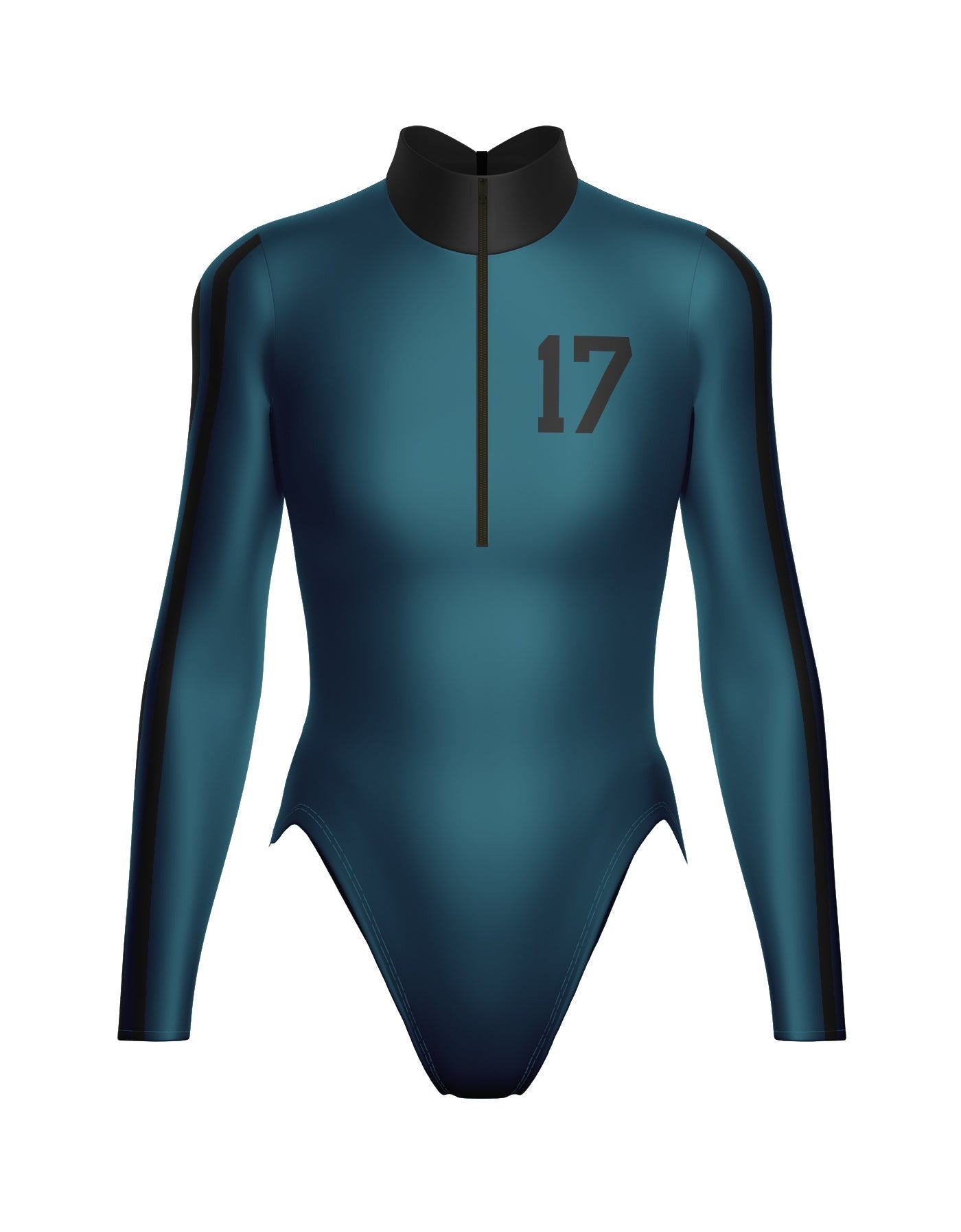 Varsity LS TNeck Zipper Front Leotard High Cut Leg
