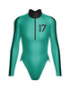 Varsity LS TNeck Zipper Front Leotard High Cut Leg