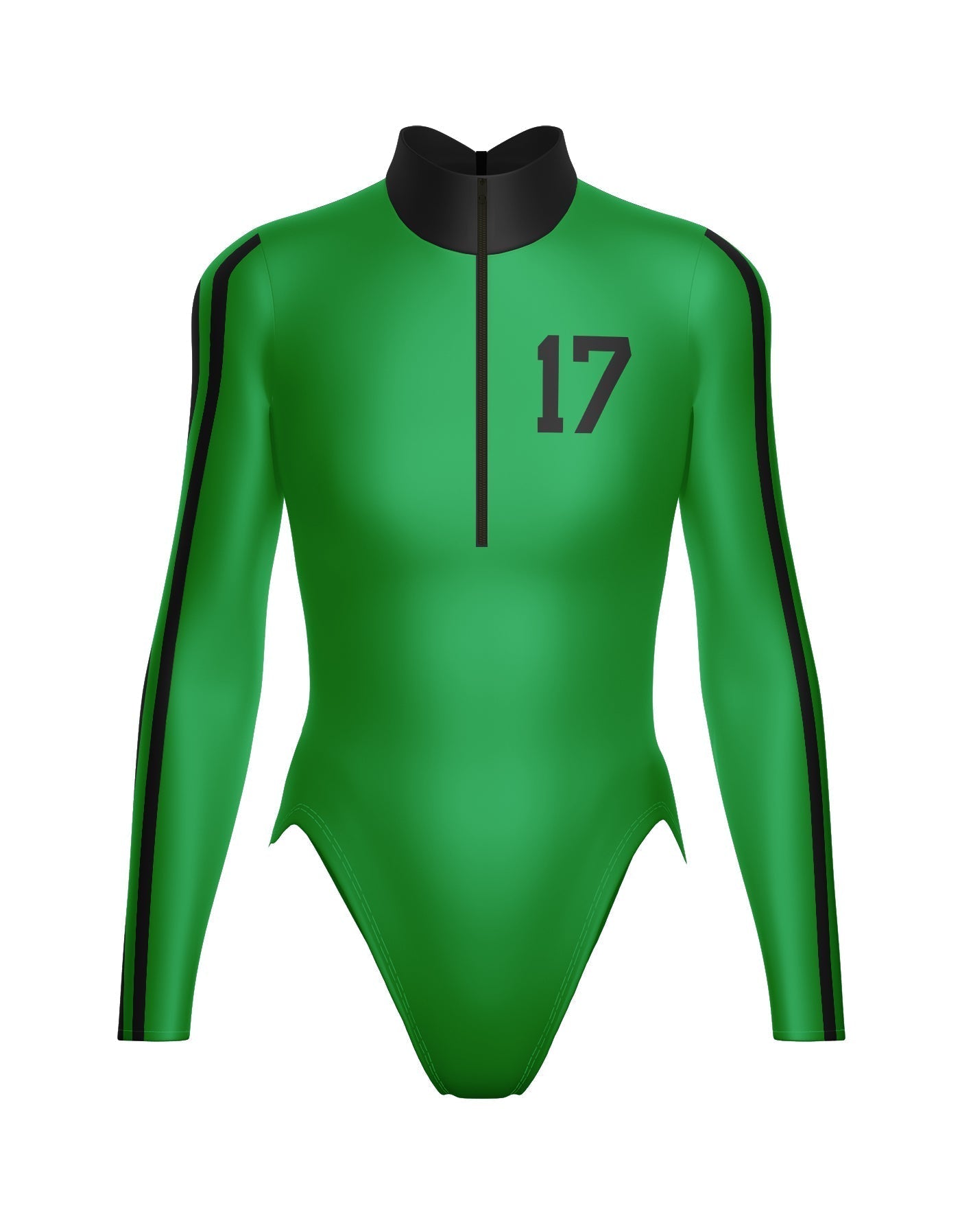 Varsity LS TNeck Zipper Front Leotard High Cut Leg