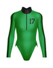 Varsity LS TNeck Zipper Front Leotard High Cut Leg