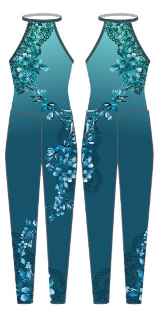 Falling Petals Halter Covered Back Unitard