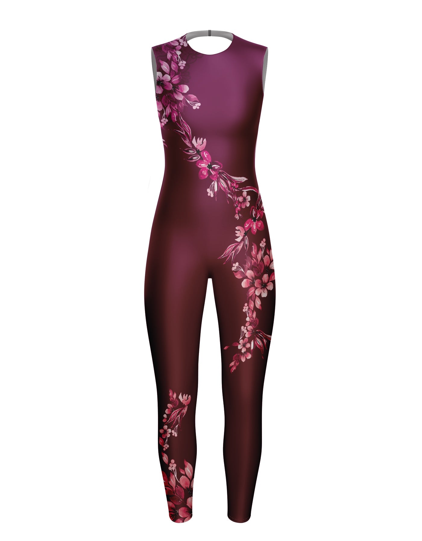 Falling Petals Sleeveless Open Back Unitard