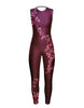 Falling Petals Sleeveless Open Back Unitard
