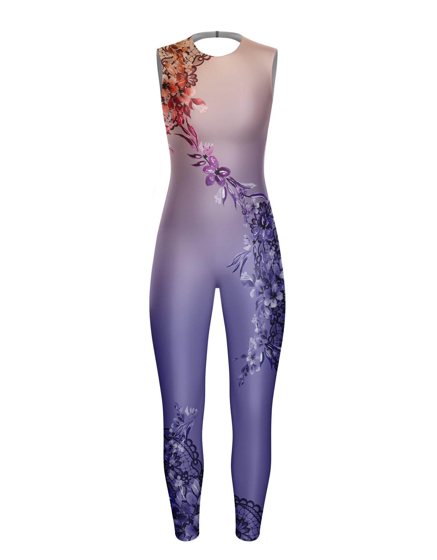 Falling Petals Sleeveless Open Back Unitard