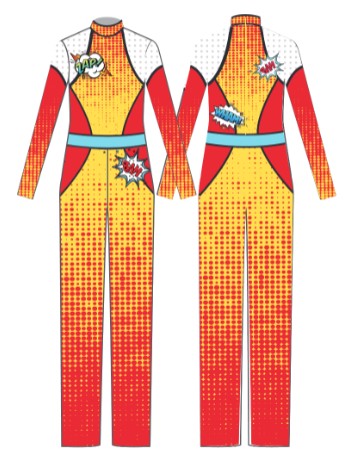 Comic Power LS Biketard Mens LS Tneck Zipper Back Straight Leg Unitard