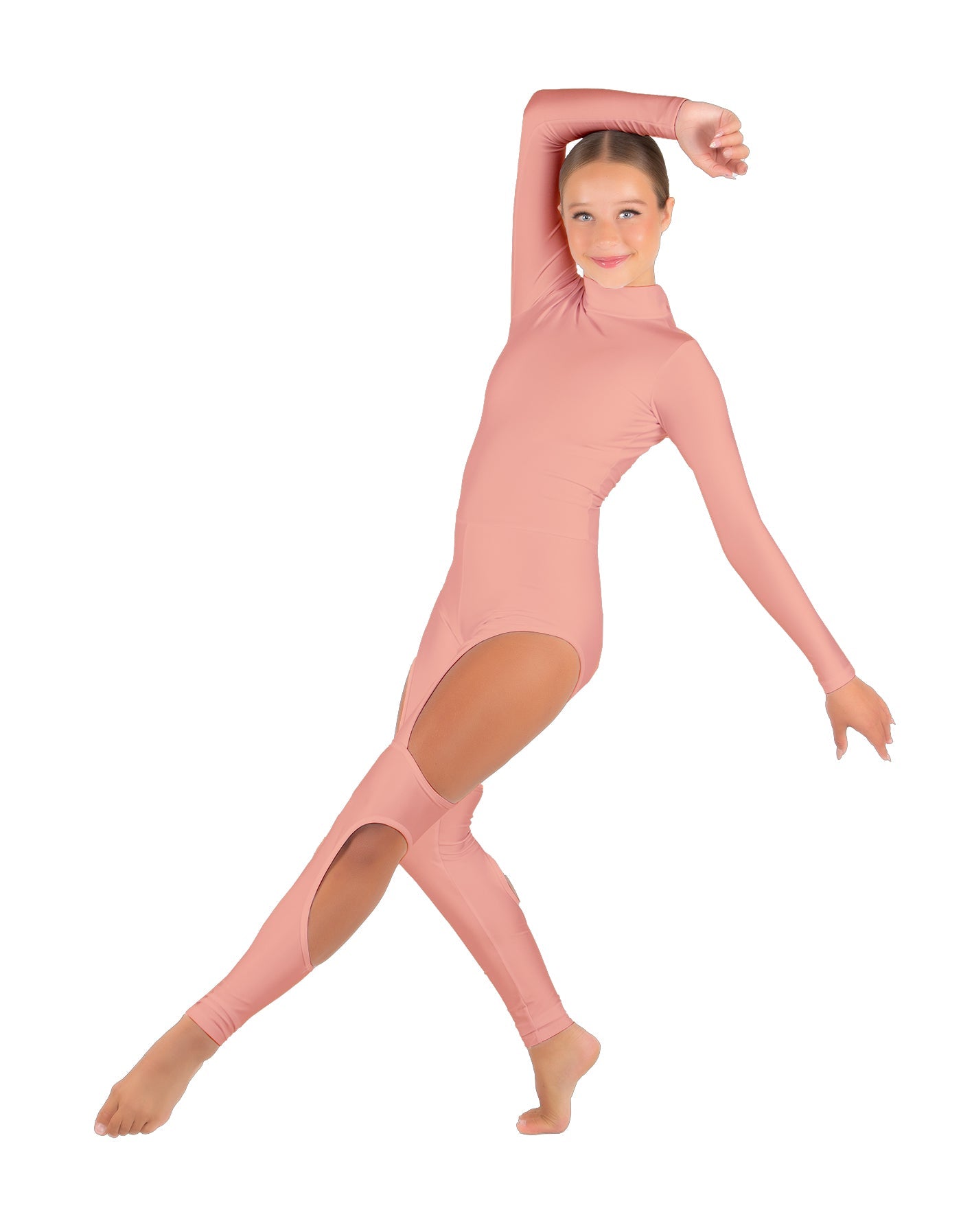 Solid Lycra LS TNeck Open Back Unitard with Cutouts