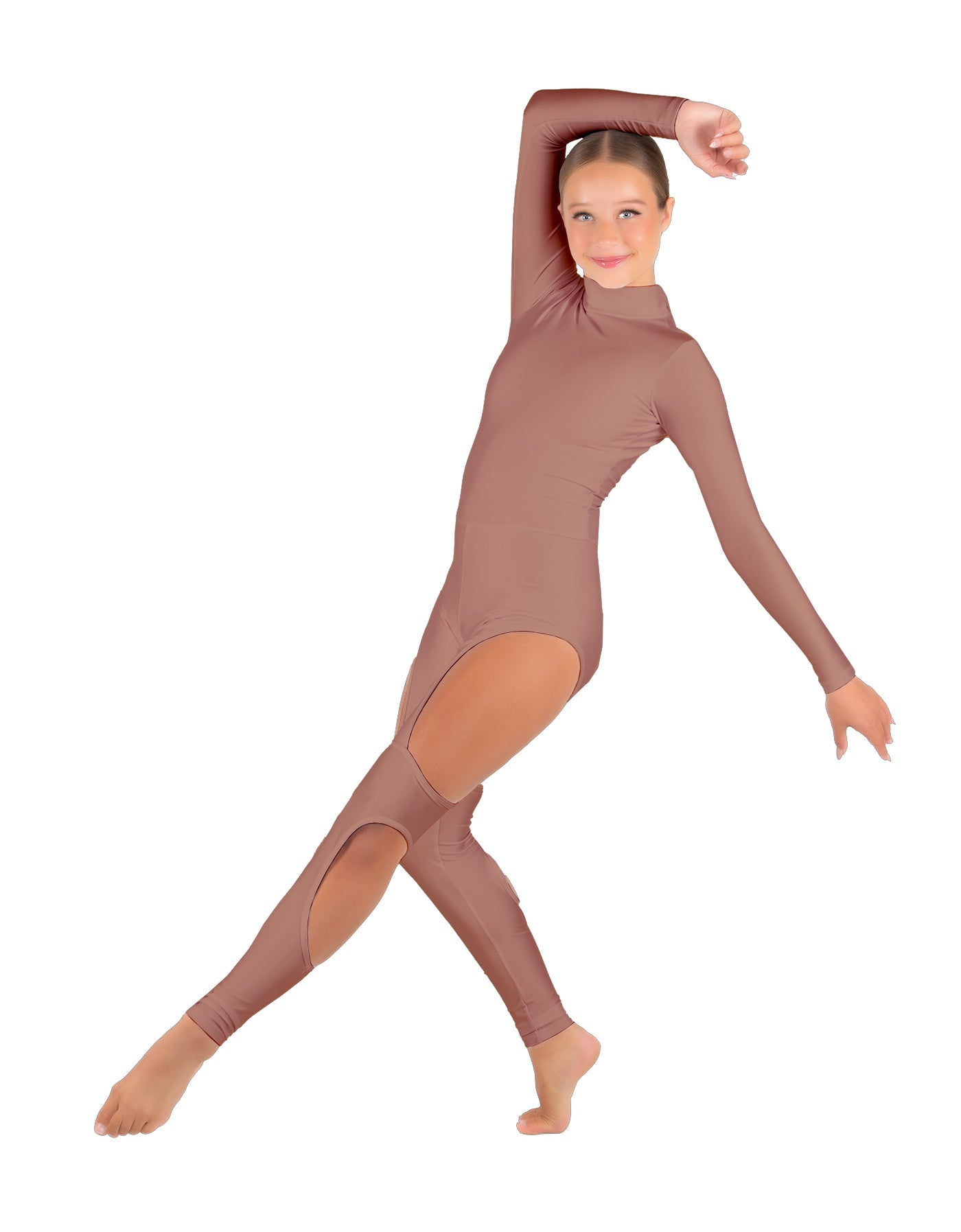 Solid Lycra LS TNeck Open Back Unitard with Cutouts