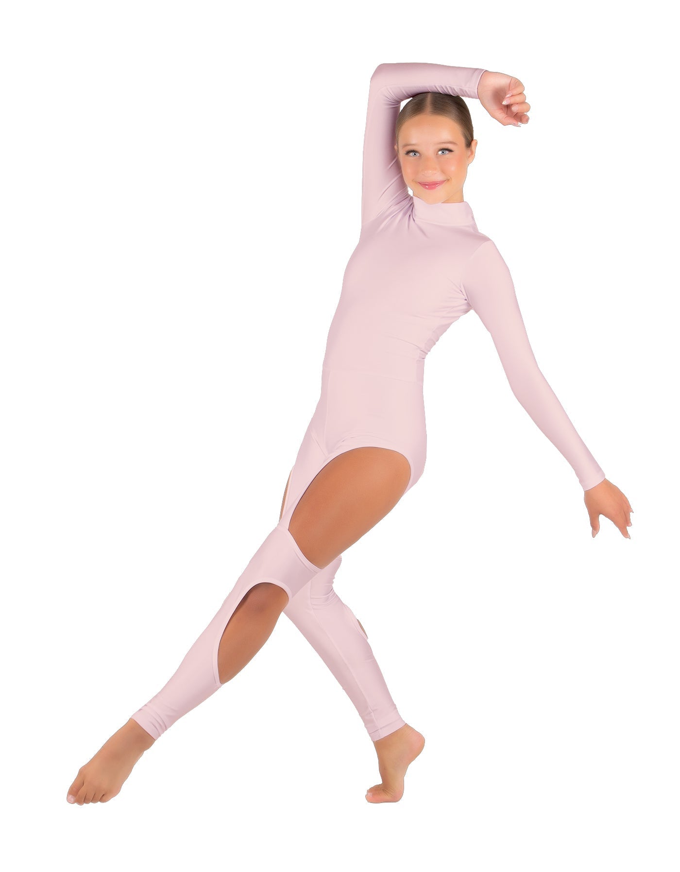Solid Lycra LS TNeck Open Back Unitard with Cutouts