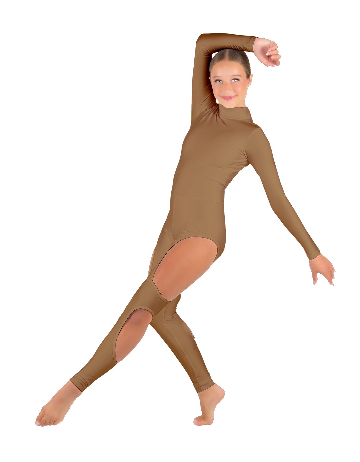 Solid Lycra LS TNeck Open Back Unitard with Cutouts