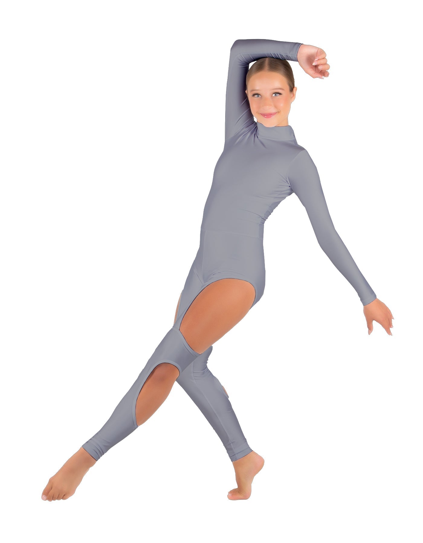 Solid Lycra LS TNeck Open Back Unitard with Cutouts
