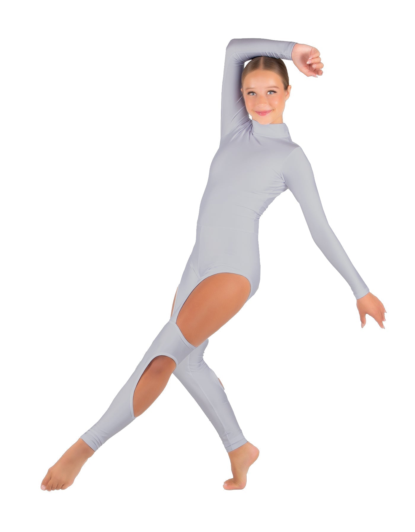 Solid Lycra LS TNeck Open Back Unitard with Cutouts