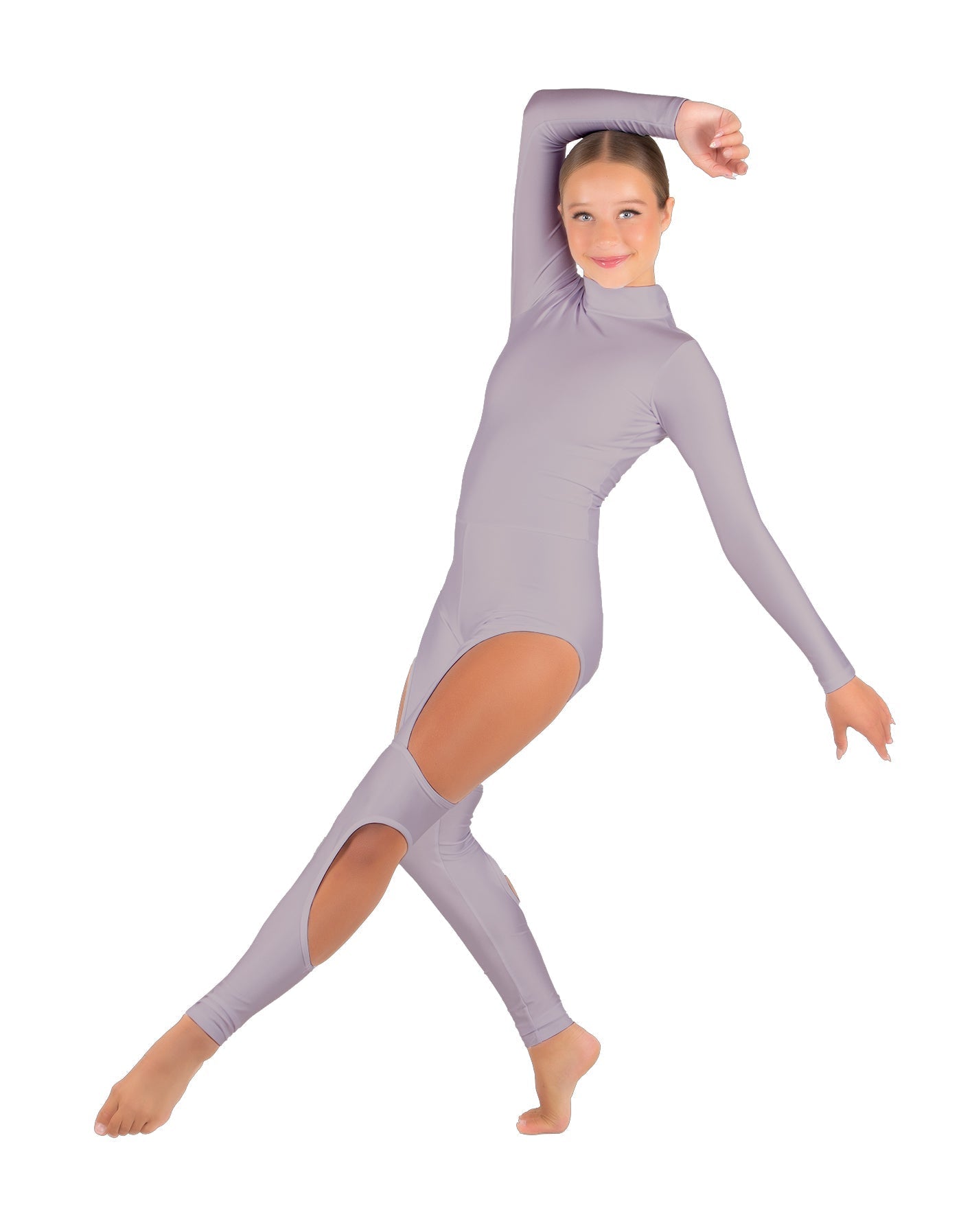 Solid Lycra LS TNeck Open Back Unitard with Cutouts