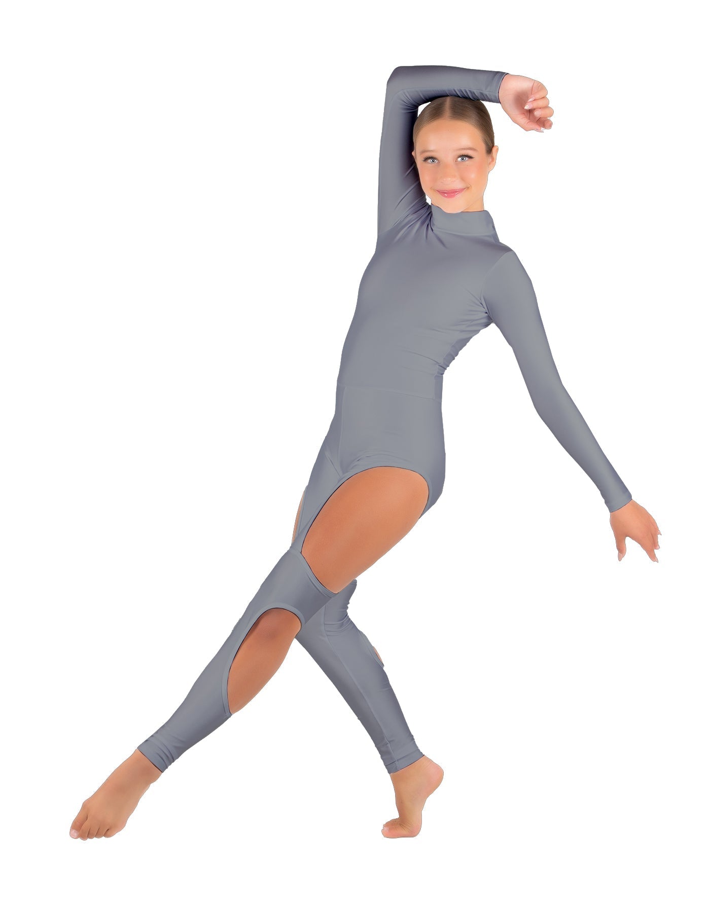 Solid Lycra LS TNeck Open Back Unitard with Cutouts