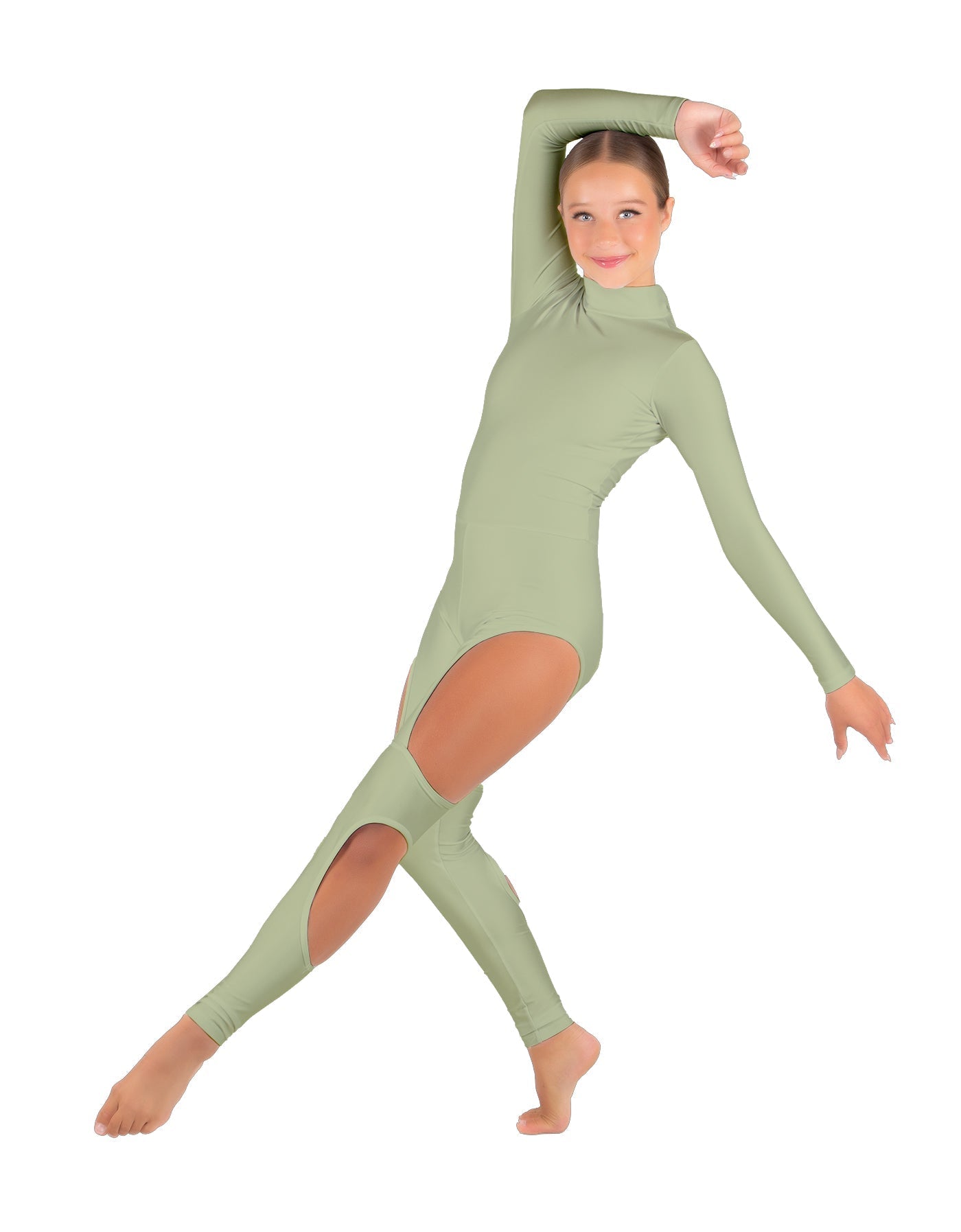 Solid Lycra LS TNeck Open Back Unitard with Cutouts
