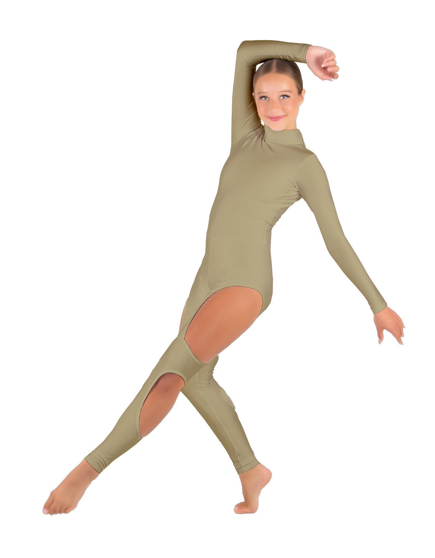 Solid Lycra LS TNeck Open Back Unitard with Cutouts