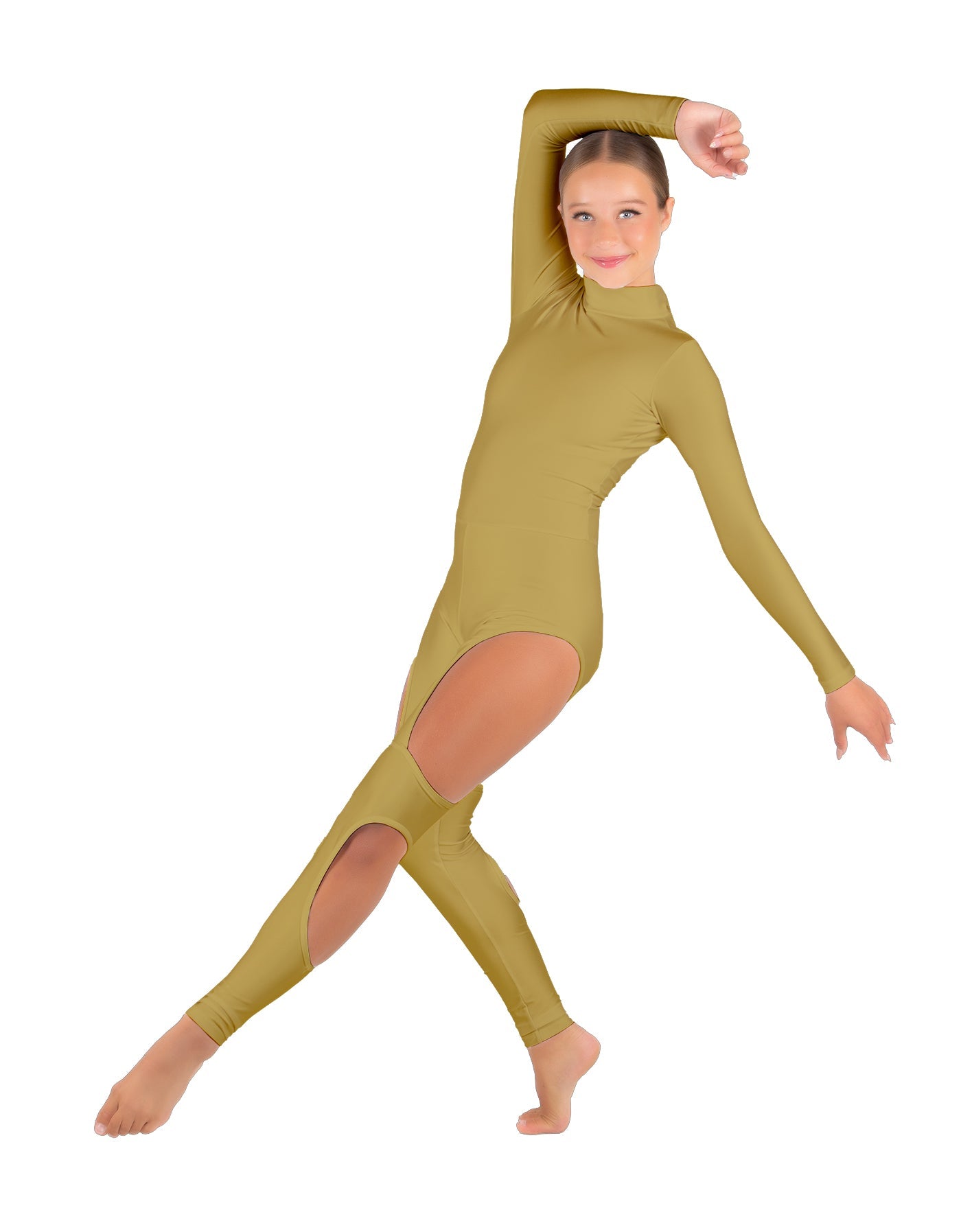 Solid Lycra LS TNeck Open Back Unitard with Cutouts