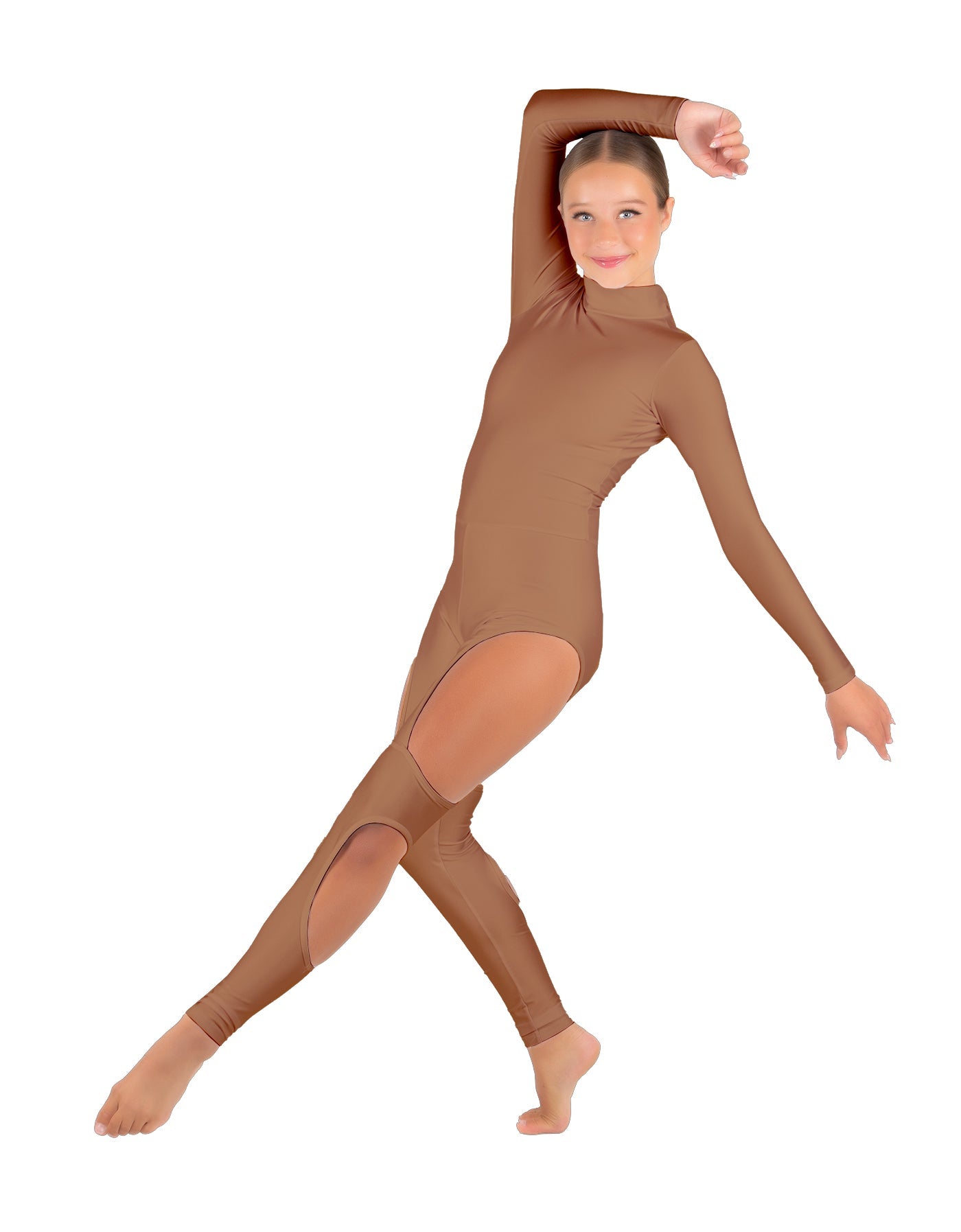 Solid Lycra LS TNeck Open Back Unitard with Cutouts