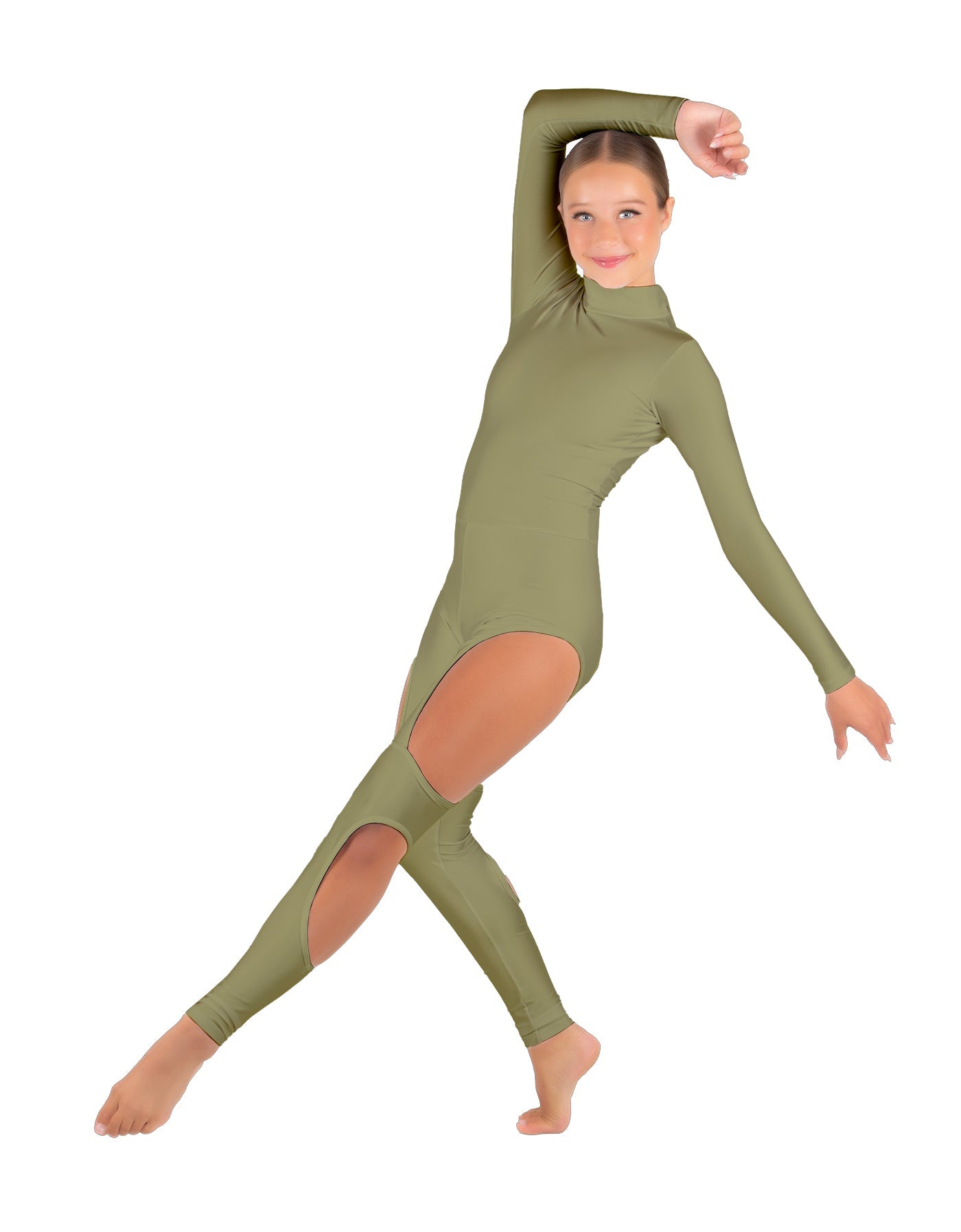 Solid Lycra LS TNeck Open Back Unitard with Cutouts