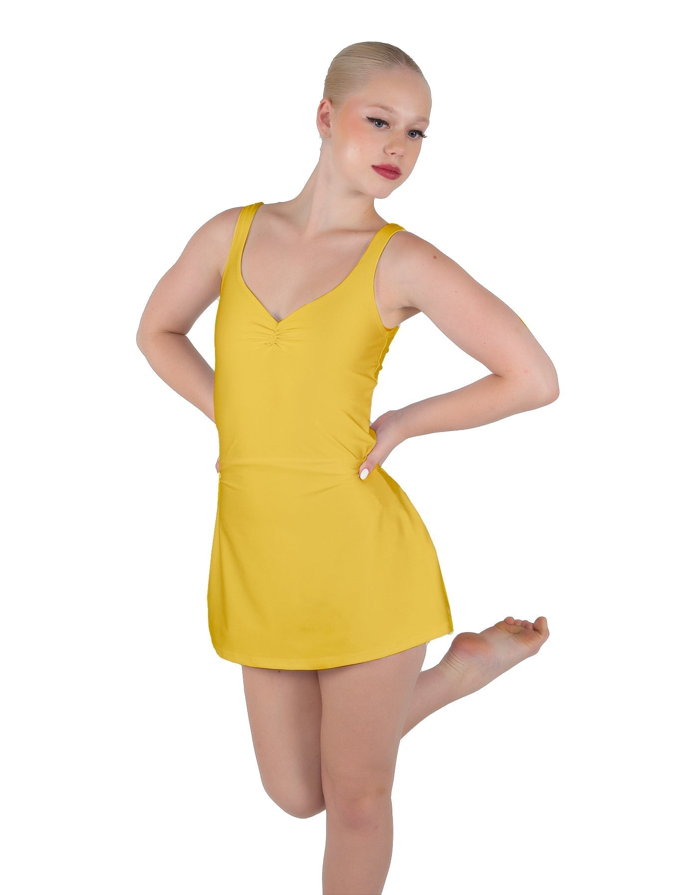 Solid Lycra Align Strap Dress with Pocket Shorts