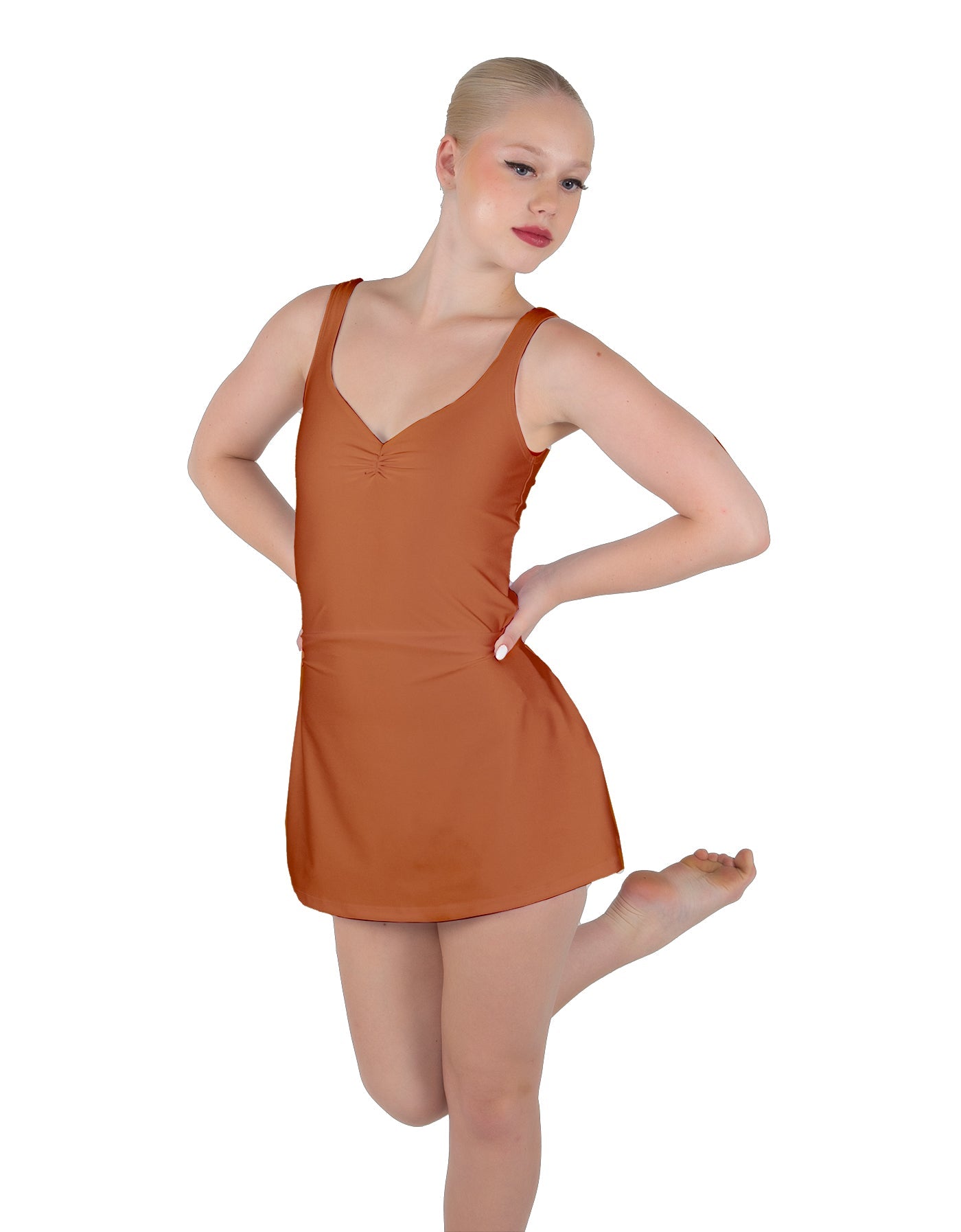 Solid Lycra Align Strap Dress with Pocket Shorts