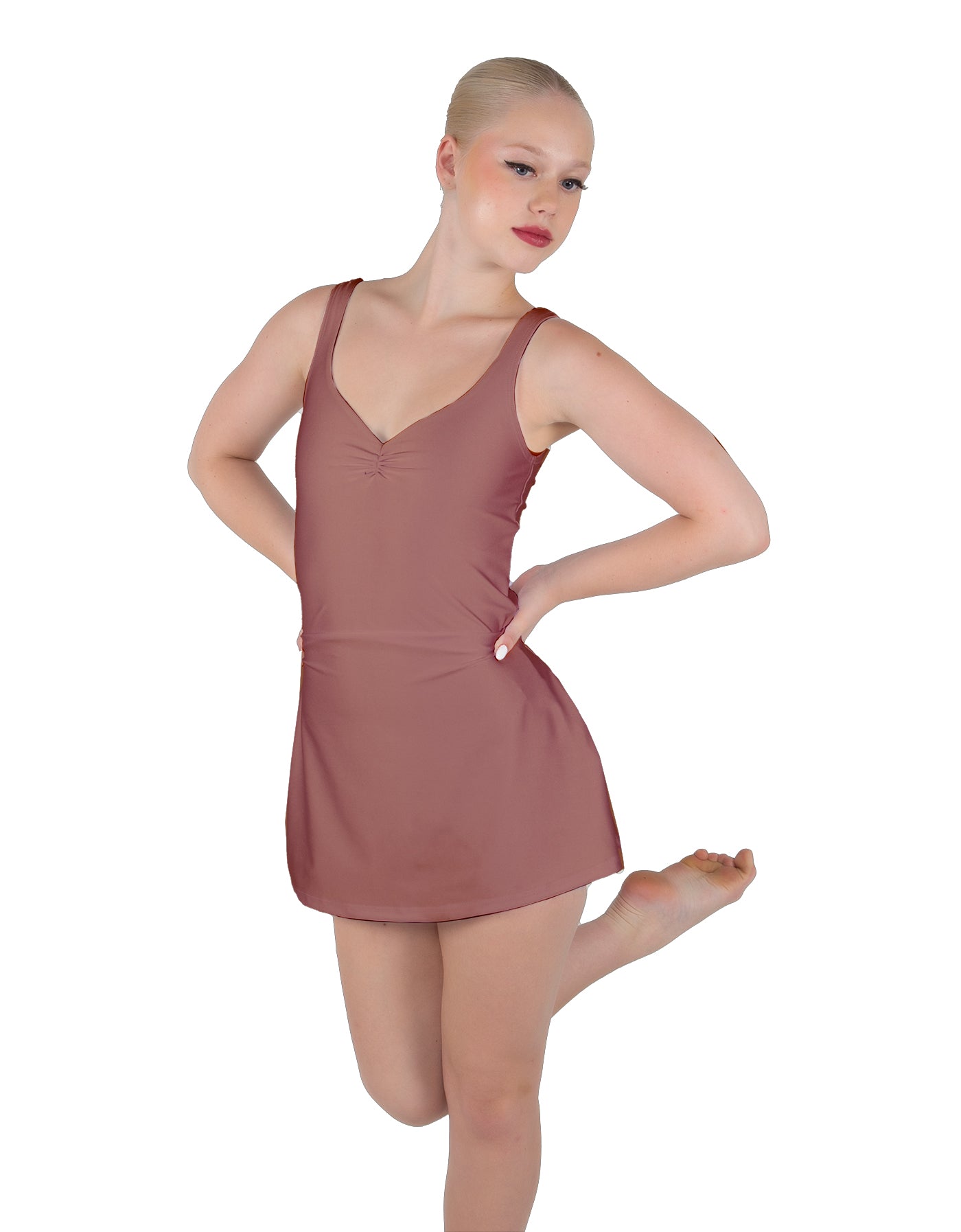 Solid Lycra Align Strap Dress with Pocket Shorts